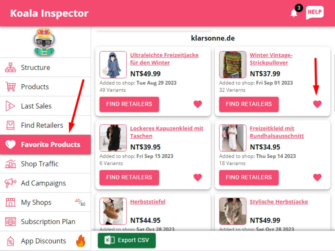 saving favourites in the Koala inspector chrome extension