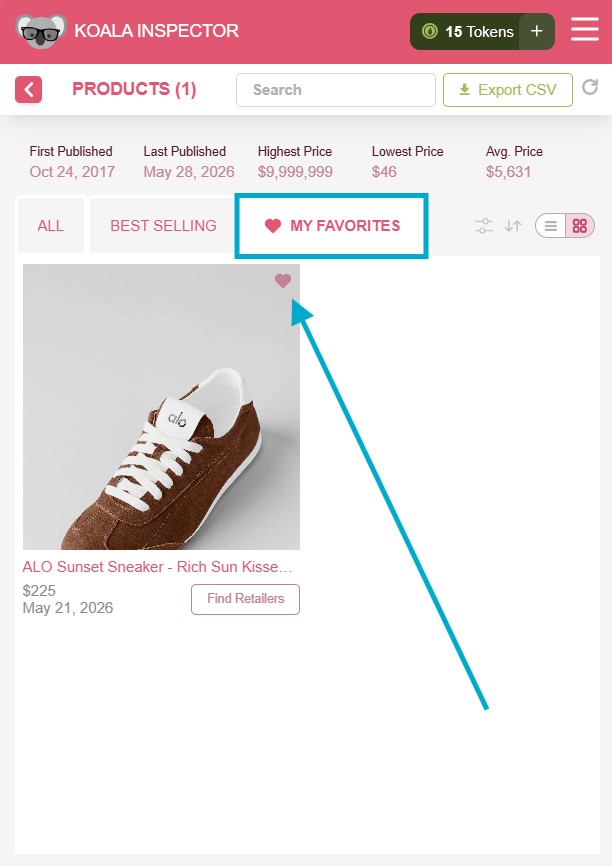 saving favourites in the Koala inspector chrome extension