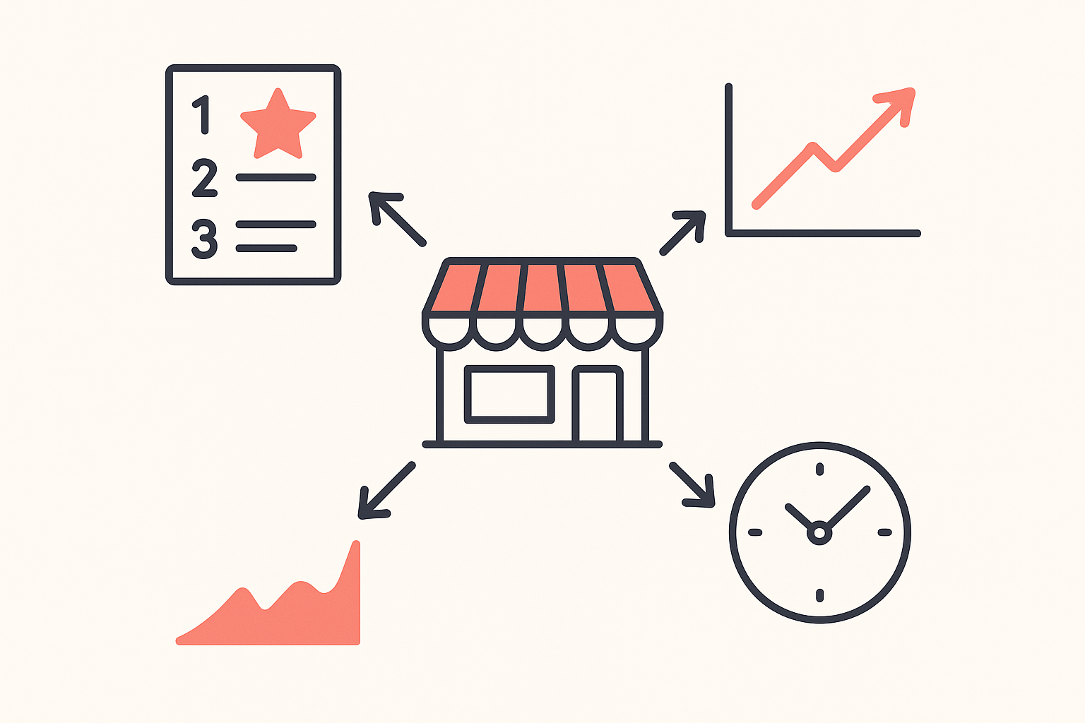 A flat vector illustration of cross-checking a store's claimed sales against public best-seller and traffic signals over time.