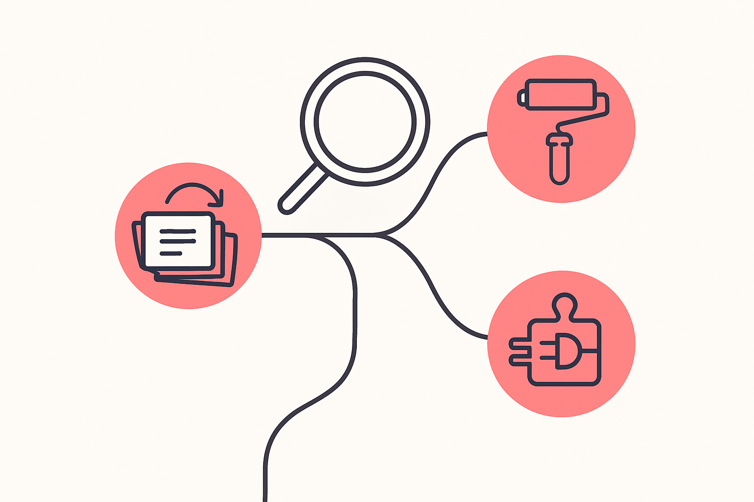 Diagram of a diagnostic fork splitting into three outcomes: stale files, a theme fault, and an app conflict