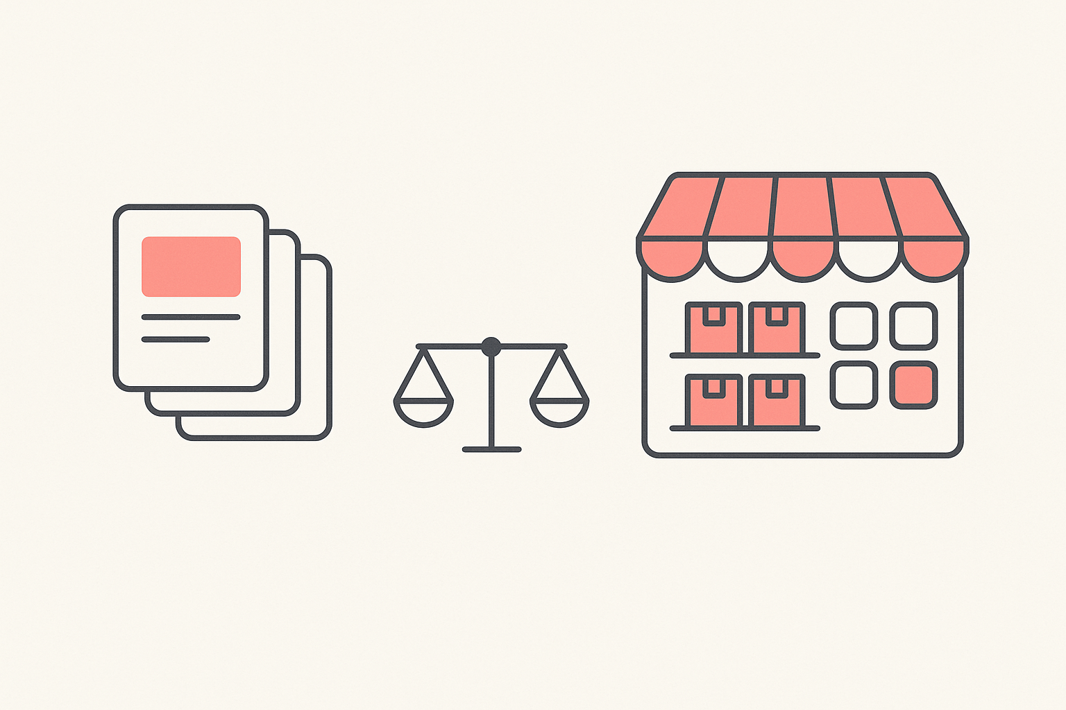 Ad creative cards on one side and a Shopify storefront with its apps, theme and products on the other
