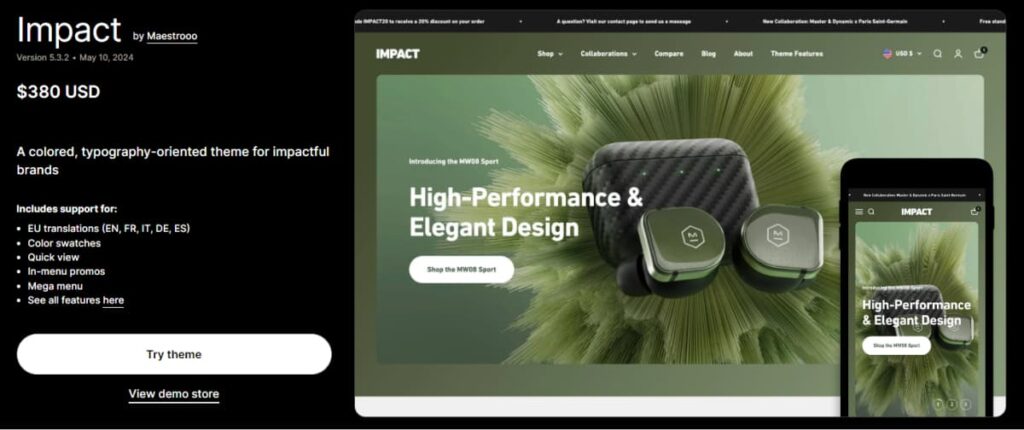 Impact theme homepage