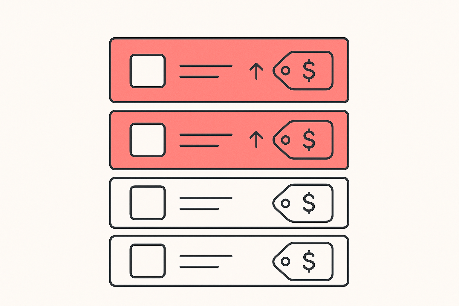 Flat illustration of a ranked product list surfacing a store's best sellers and prices