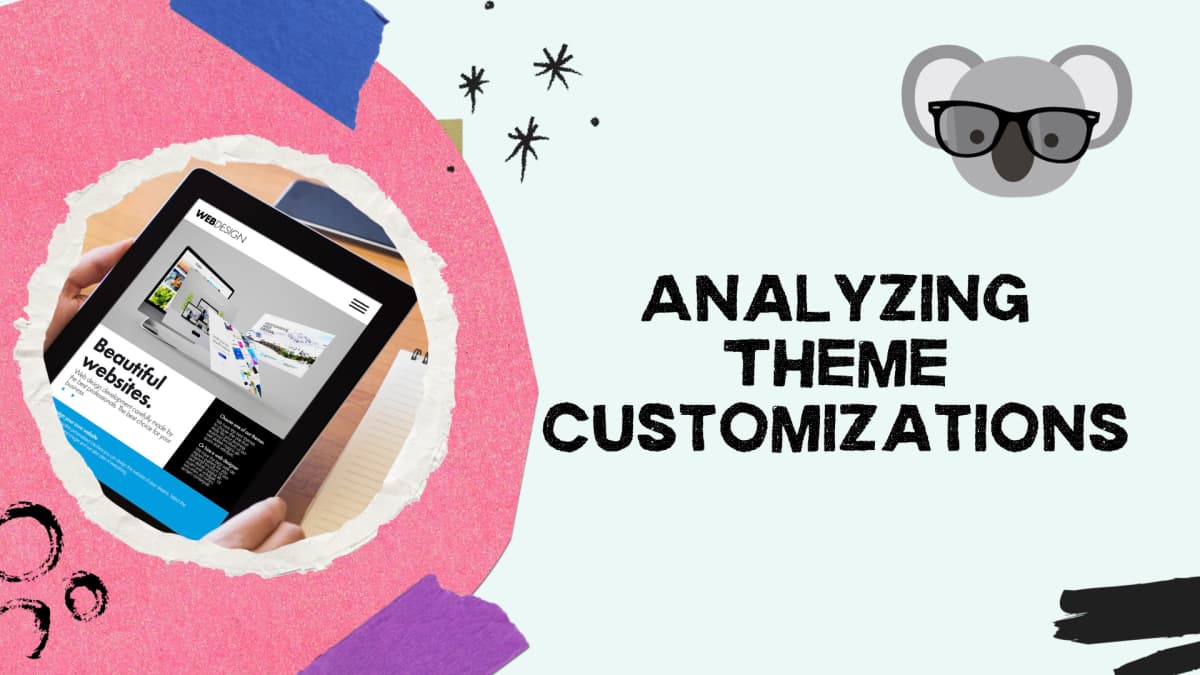 graphic with text "analyzing theme customizations"