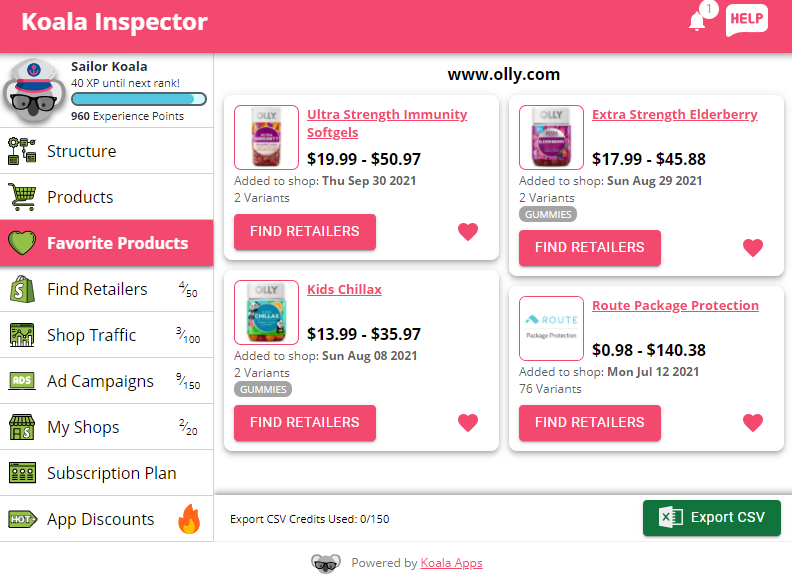 Commerce Inspector favorite product