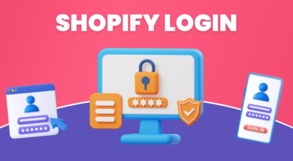 shopify login graphic in a red and purple background