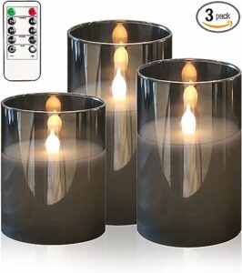 Gray Glass Battery Operated Candles Flickering with Remote