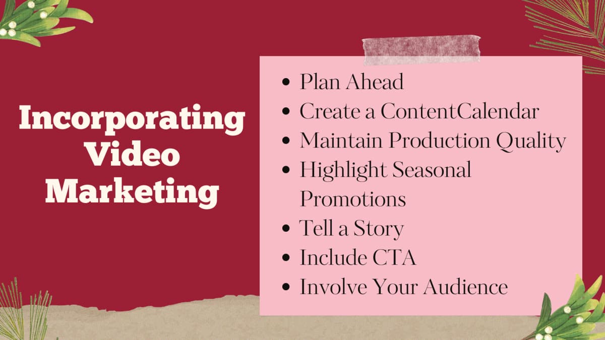 Graphic with tips to incorporate video marketing into holiday marketing campaigns