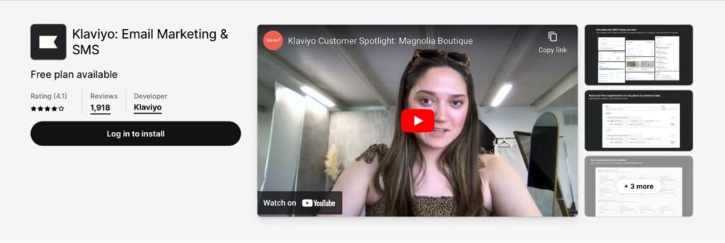 klaviyo shopify app sales page