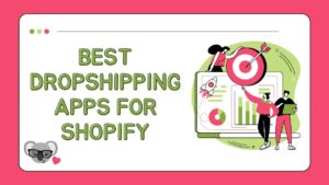 promotional graphic for "Best Dropshipping Apps for Shopify". The main visual includes a large laptop screen displaying various charts and a rocket graphic, symbolizing growth or quick results.