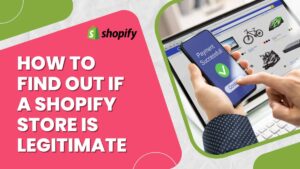 An informative banner with the text "HOW TO FIND OUT IF A SHOPIFY STORE IS LEGITIMATE" in bold white letters on a pink background. It shows a hand holding a smartphone with a "Payment Successful" notification on the screen, indicating a completed transaction.