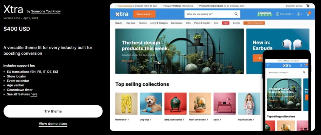 xtra theme store page