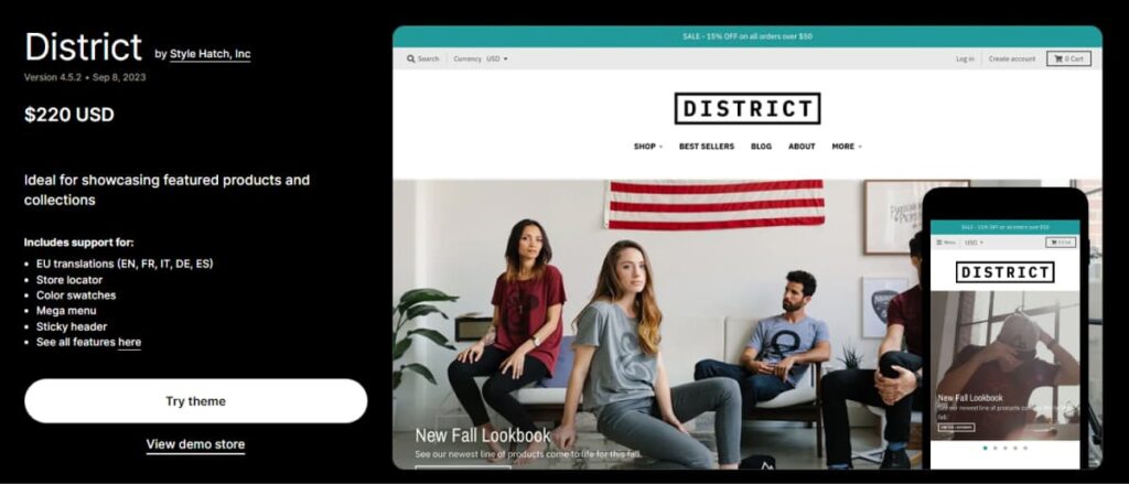 district theme store page